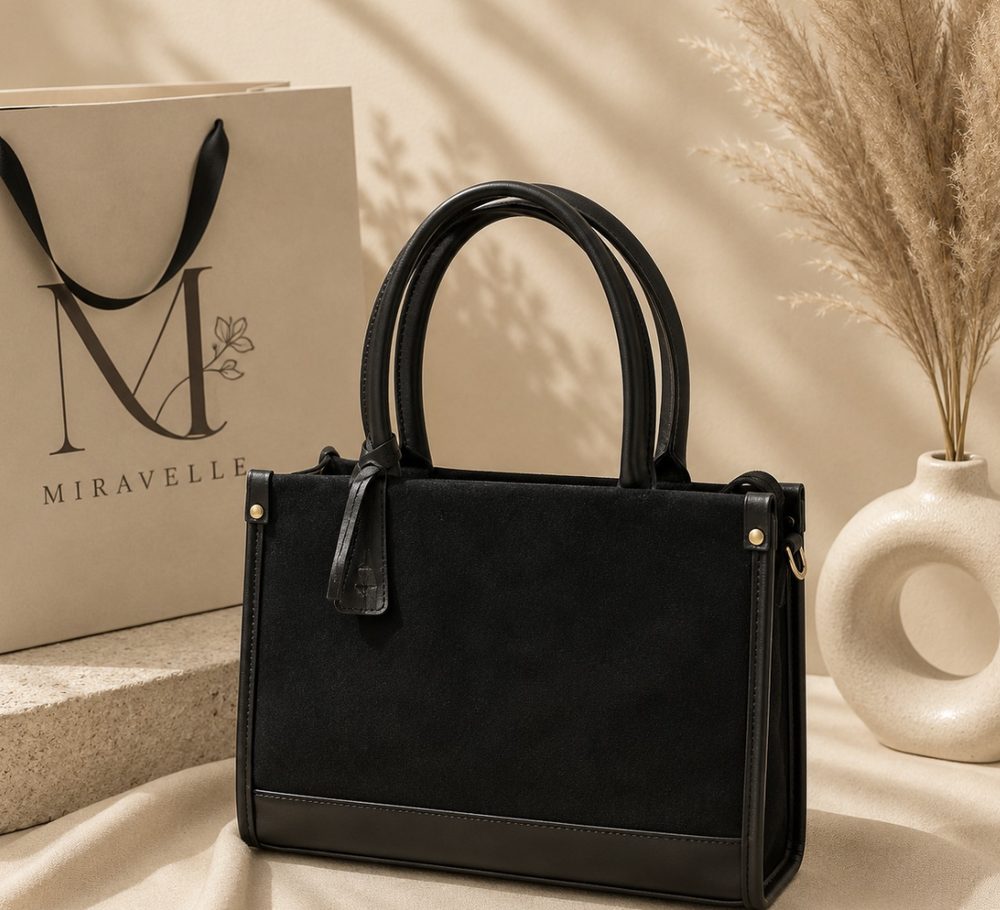 Black Structured Velvet Tote Bag