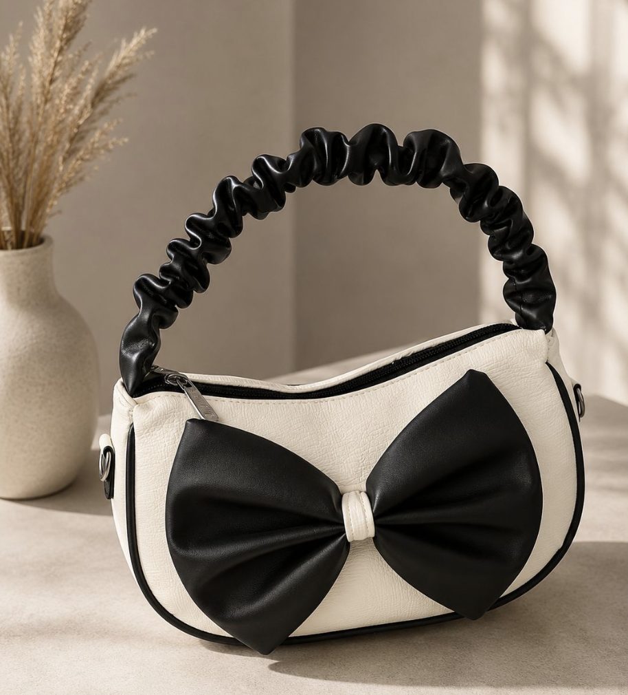 Light Cream Black Bow Shoulder Bag