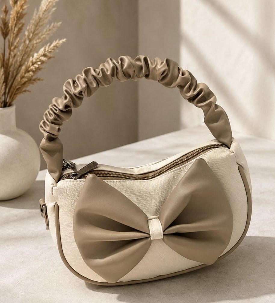 Light Cream Brown Bow Shoulder Bag