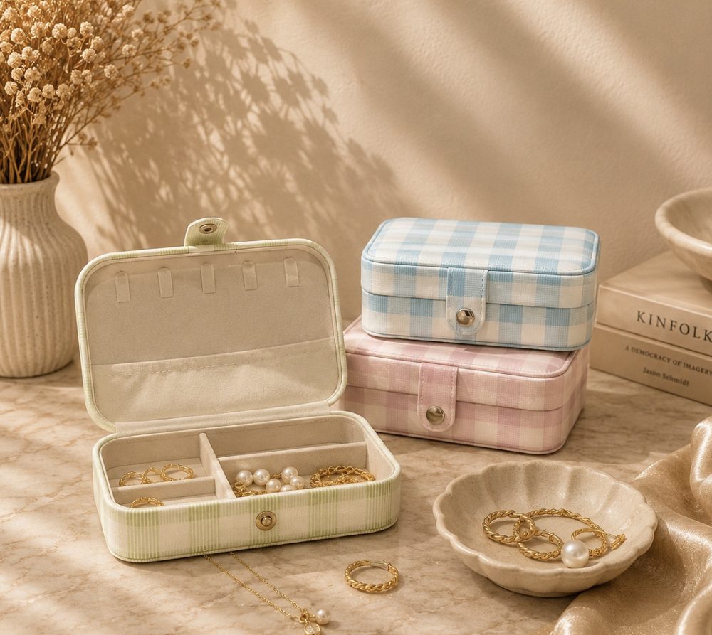 Portable Double Check Jewellery Box